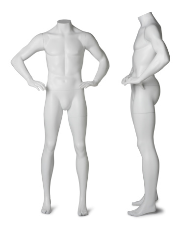 A front view and a side view of a male mannequin. Clipping path included.