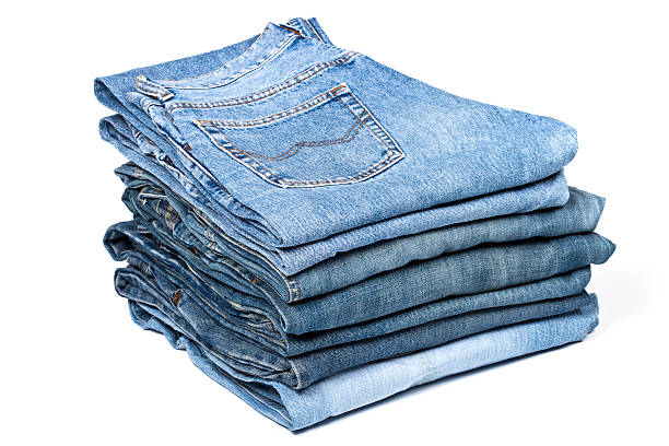 istock Denim blue jeans trousers, isolated on white 182465037