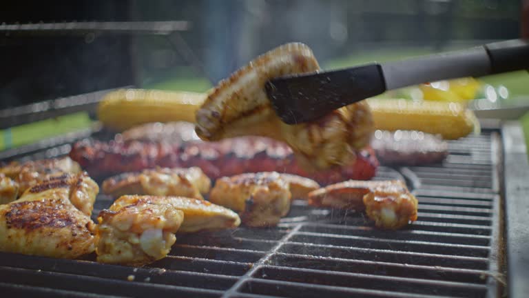 DS Person grilling the food at a party in the backyard