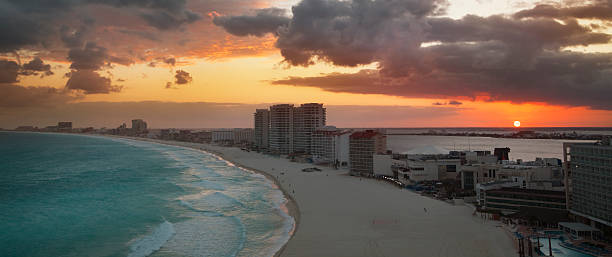 istock Panoramic View of Sunset at the Hotel District, Cancun Mexico 182465320