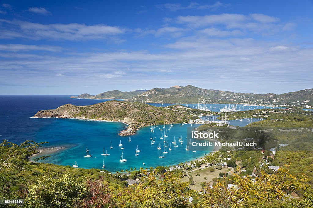 English Harbor, Antigua View from Shirley Heights over English Harbor to Falmouth Harbor.Find more images from Antigua and the Montserrat Volcano in my Lightbox: Falmouth - England Stock Photo