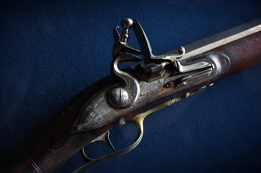 Old retro style revolver and ammunition; British Bulldog