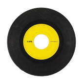 istock Yellow and black 45 music record with scratches 182467110