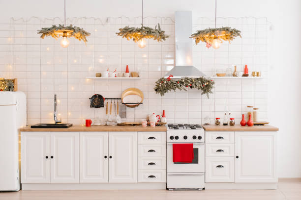 istock Winter cozy kitchen with red decorations, christmas utensils 1824674118