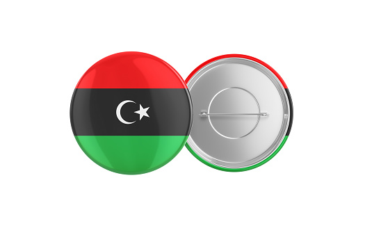 3d Render Libya Flag Badge Pin Mocap, Front Back Clipping Path, It can be used for concepts such as Policy, Presentation, Election.