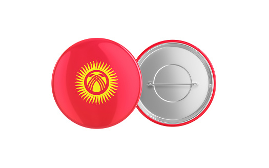 3d Render Kyrgyzstan Flag Badge Pin Mocap, Front Back Clipping Path, It can be used for concepts such as Policy, Presentation, Election.