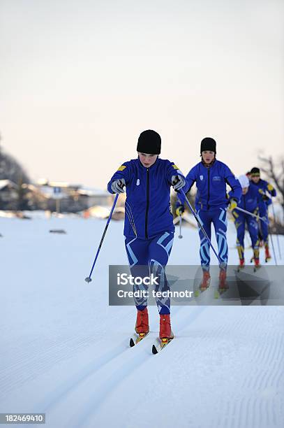 Cross Country Skiers In The Line Stock Photo - Download Image Now - Cross-Country Skiing, Teenager, Activity