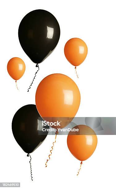 Black And Orange Party Balloons Stock Photo - Download Image Now - Balloon, Orange Color, Black Color