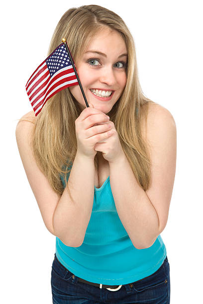 Young Woman with American Flag