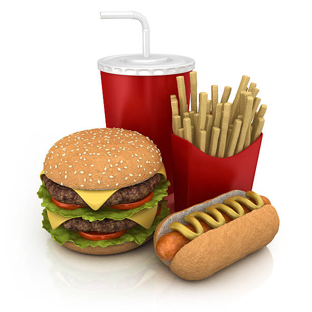 fast-food - three dimensional hamburger unhealthy eating isolated on white stock-fotos und bilder