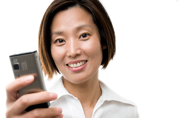 Happy texting stock photo