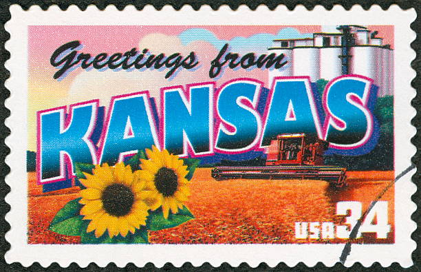 sello postal - kansas postage stamp farm old fashioned fotografías e imágenes de stock