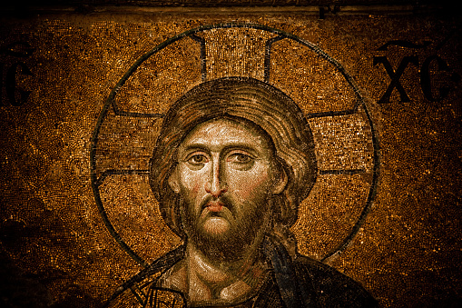 Mosaic of Jesus Christ in the old church of Hagia Sophia in Istanbul, Turkey