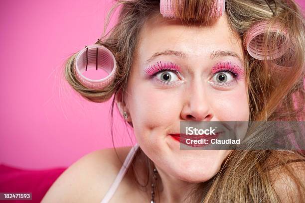 Young Crazy Woman With Curlers Stock Photo - Download Image Now - 20-24 Years, Adult, Adults Only