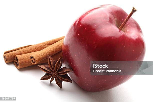 Red Apple With Cinnamon And Anise Stock Photo - Download Image Now - Apple - Fruit, Cinnamon, White Background