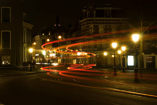 istock City at night - bus light trails 182471864