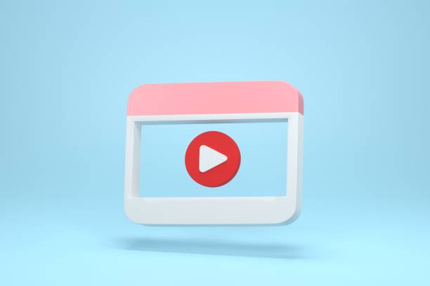 istock 3d render 3d illustration. minimal style video player media with play button on blue background. video playback concept 1824718657