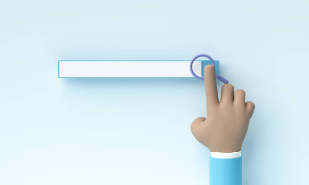 istock 3D render, 3D illustration. Searching information in internet. Search bar, hand and social icon. Minimal concept. copy space. 1824720950