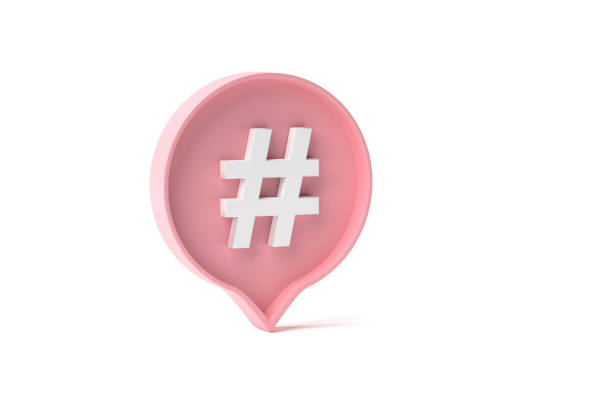 Hashtag search link symbol in social media notification icon on white background. 3D rendering, 3D illustration.