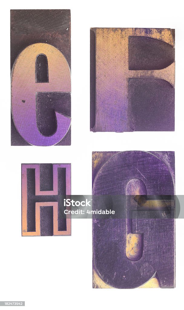 EFGH de l'Alphabet en bois de la typographie Vintage. - Photo de Antiquités libre de droits