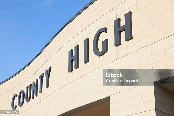 County High Sign Stock Photo - Download Image Now - Building Exterior, Copy Space, Curve