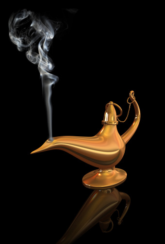 Aladdin lamp with smoke.