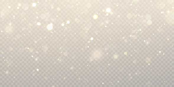 Light dust with many flickering particles. Christmas gold dust background PNG overlay effect for congratulations, invitations, advertising and game design.