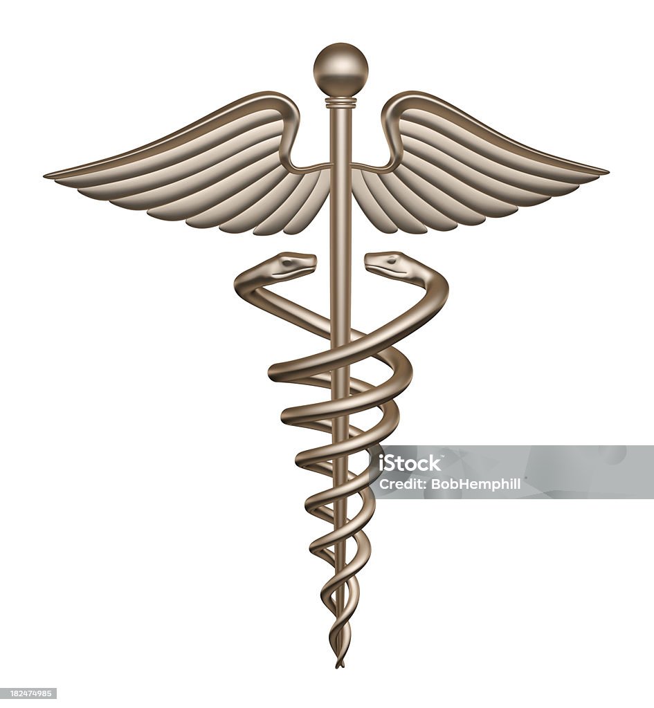 Caduceus Medical Symbol Bronze Caduceus over a white background Medical Symbol Stock Photo