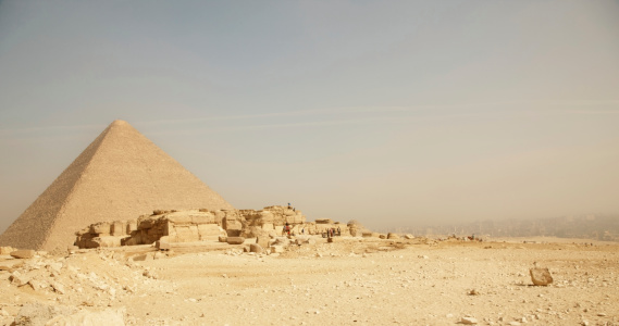 Egyptian pyramids on an arid landscape