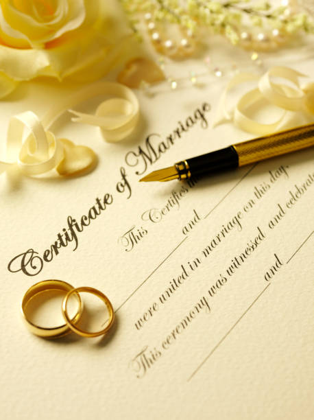 istock Certificate of Marriage Ring and Pen 182475276