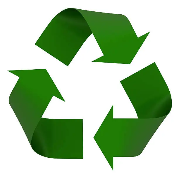 Photo of A green recycling symbol is on a white background 