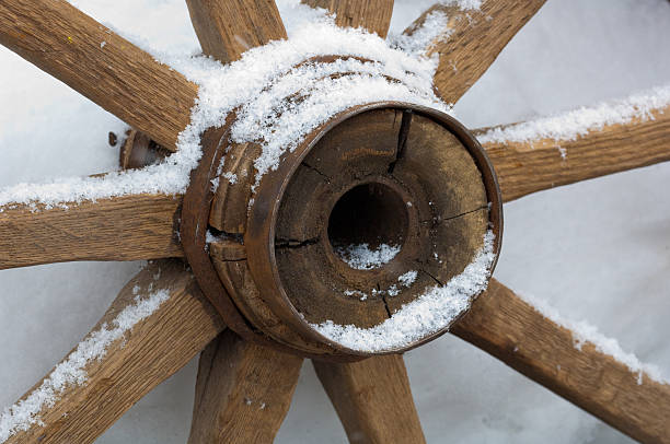 Snow-Covered Wagon Wheel stock photo