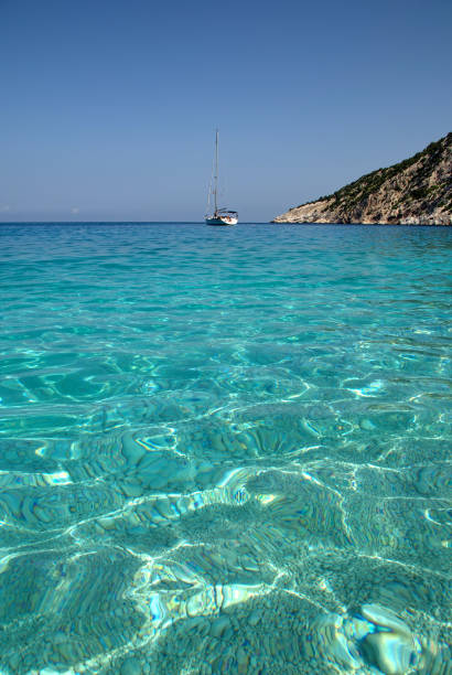 view of the beach and the clear water of the Ionian in Myrtos