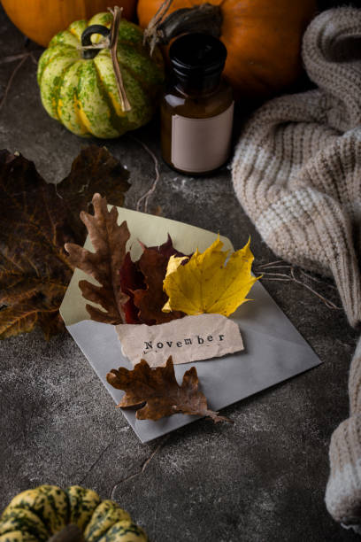 istock Autumn November still life with letter 1824775548