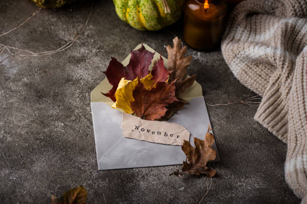 istock Autumn November still life with letter 1824775553