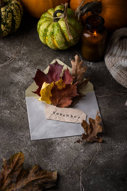 istock Autumn November still life with letter 1824775558