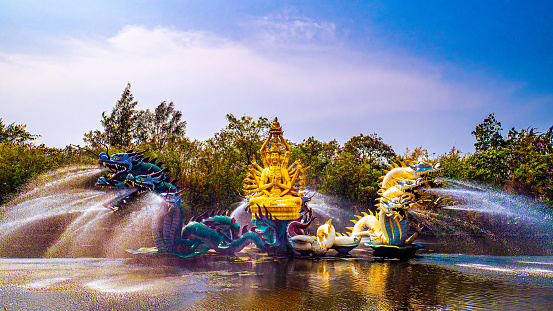 Fountain of Compassion Bodhisattva Avalokitesavara Kuan Yin Miraculously Warding off Evil Forces at Muang Boran Thailand