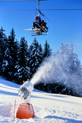 the snow cannon in Savoie on the ski slopes