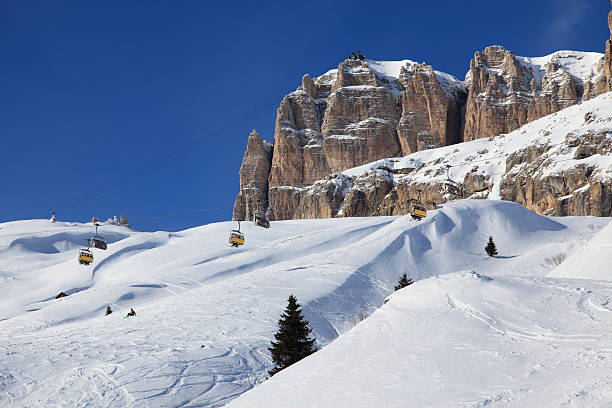 Skiing in Canazei Bellevue, The Dolomites stock photo