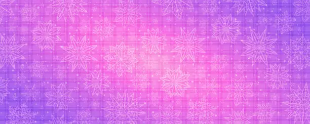 Vector illustration of Pink Christmas checkered banner with snowflakes. Merry Christmas and Happy New Year greeting banner. Horizontal new year background, headers, posters, cards, website. Vector illustration