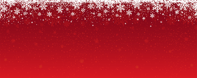 Red Christmas banner with snowflakes and stars. Merry Christmas and Happy New Year greeting banner. Horizontal new year background, headers, posters, cards, website. Vector illustration