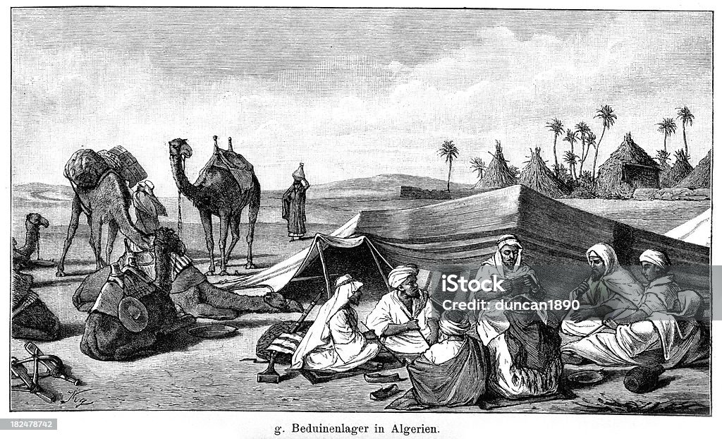 Бедуин's camp в Алжире - Стоковые иллюстрации Бедуин роялти-фри