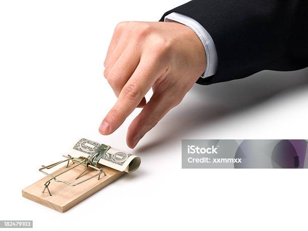 Dollar Bill In A Mouse Trap Lures In Business Man Stock Photo - Download Image Now - Banking, Business, Catching