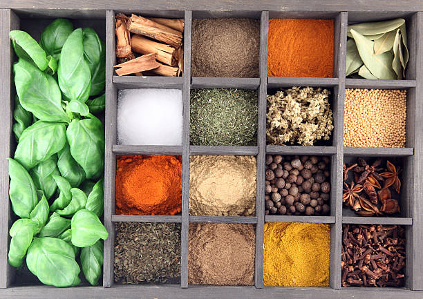 istock Various cubbies of spices with a large cubby for fresh herbs 182479181