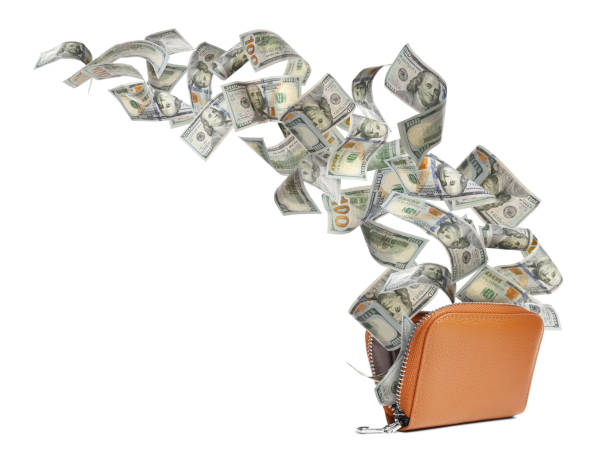 istock Dollar banknotes flying out from purse on white background 1824799671