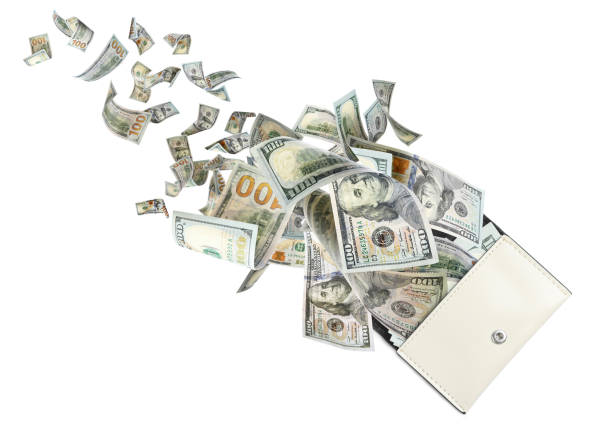 istock Dollar banknotes flying out from purse on white background 1824799672