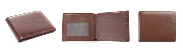 istock Stylish leather wallet isolated on white, set 1824800186