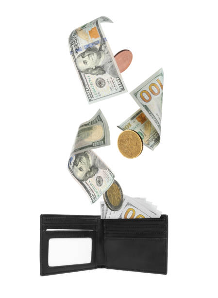 istock Dollar banknotes and coins falling into purse on white background 1824800195