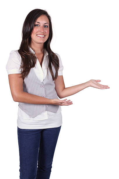 istock Casual female arms out presenting 182480118