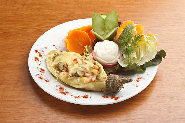Hünkar Beğendi from Ottoman-Turkish cuisine: HAnkar Beendi in serving with garnish hunkar begendi stock pictures, royalty-free photos & images
